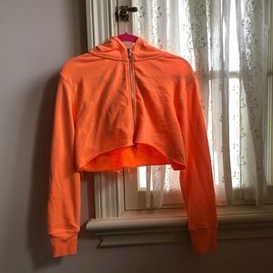 Urban Outfitters Orange Zipped Crop Hoodie Medium